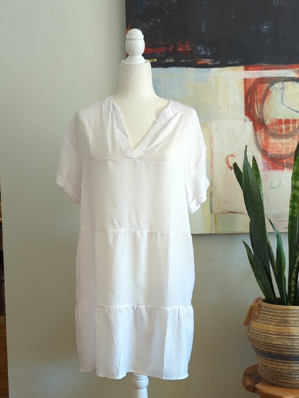 OURS White Short Sleeve Dress With Pockets